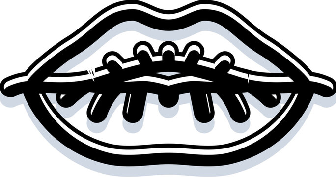 Lips closely bound with a lacing design, depicting concepts of silence, censorship, muteness, and the inability to speak, forming a powerful visual metaphor for suppression and quietude