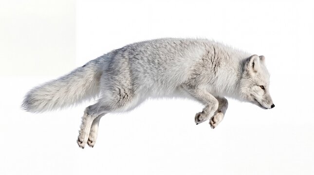 Arctic fox jumping in the snow