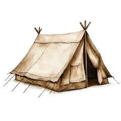 Tent, watercolor painting with colorful accents, isolated on a white background. © velora