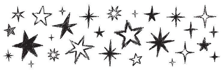Hand drawn sparkle stars and twinkle doodles. Decorative starburst vector collection for celebration, magic and graphic design. © Zbrake Studio