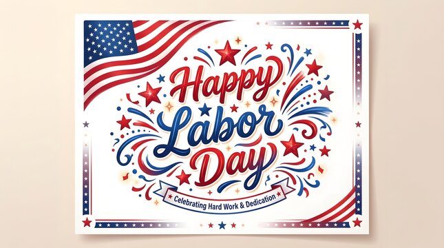 Happy Labor Day greeting card design. Patriotic American holiday celebration background.