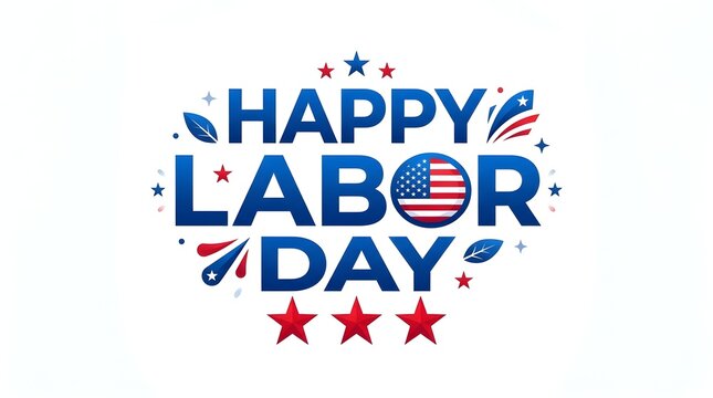 Happy Labor Day text design. Patriotic American holiday greeting with stars and stripes.