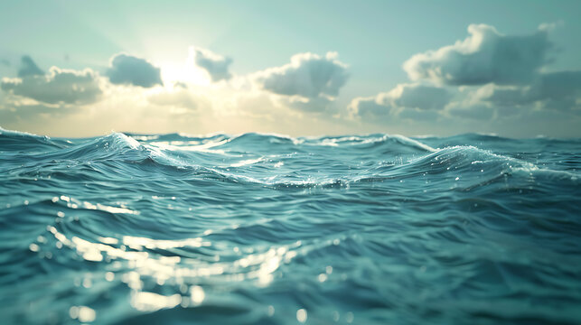 Rippling ocean waves under sunny sky