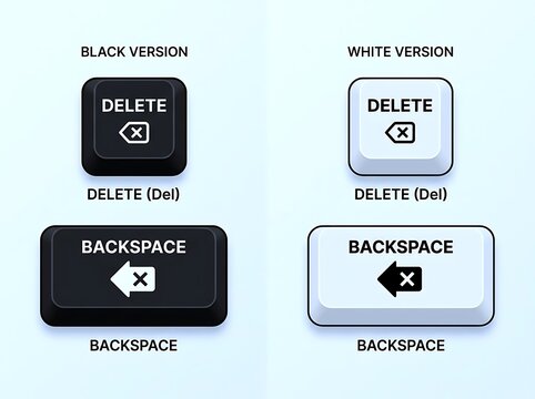 Black and white delete and backspace key for keyboard delete key