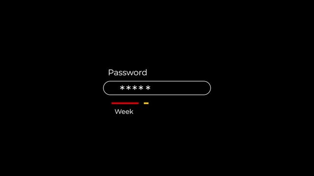 animated password strength indicator with typing stars and weak medium strong progress ui.