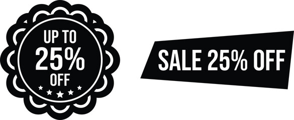 Fototapeta premium Sale 25 percent off discount promotion badge and banner vector icon set for commercial store offers