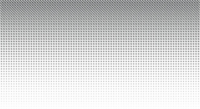 Geometric halftone pattern with small black cross shapes transitioning to white, monochrome background, texture for