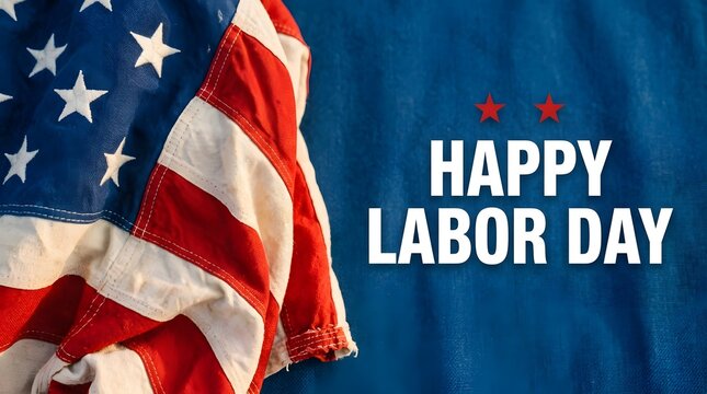 Happy Labor Day greeting with US flag. American holiday background with patriotic design.