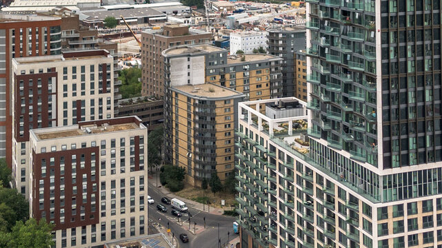 LONDON - aerial view of modern high-rise residential towers in North Acton