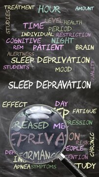 Sleep Depravation being studied, examined - under close inspection. Most important subjects and ideas closely related to sleep depravation. Can be looped