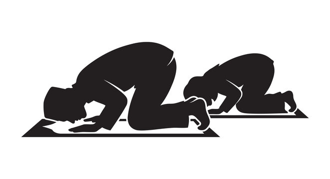 Praying figures in prostration black silhouette worship