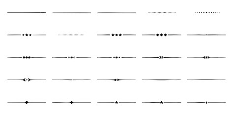 Set of black decorative text dividers and horizontal lines for page design and typography embellishment © mahedi