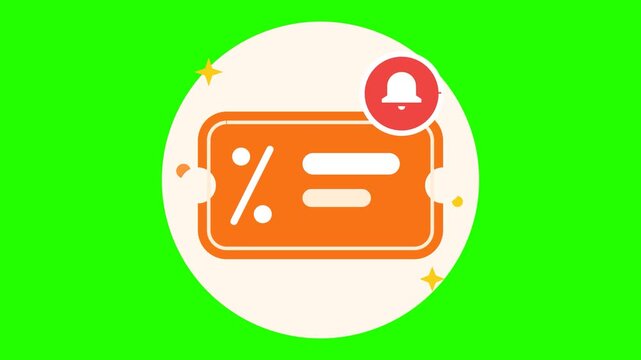 Flat Vector Icon of an Orange Discount Coupon with a Notification Bell for Online Shopping Sales