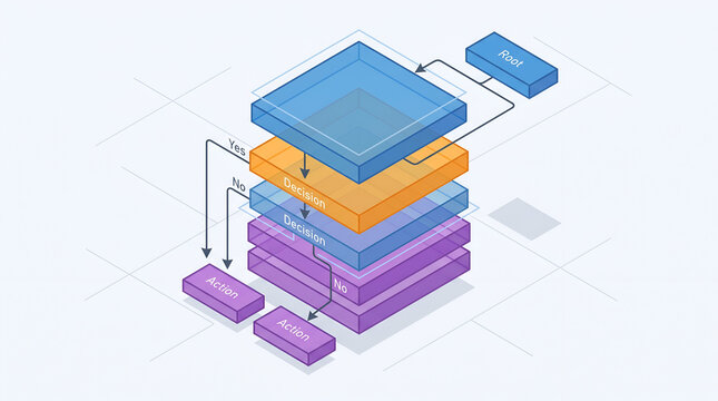 Machine learning decision tree and algorithm flowchart diagram