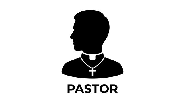 Elegant monochrome silhouette depicting a male religious leader, clearly identifiable by a clerical collar and cross, symbolizing faith and spiritual authority