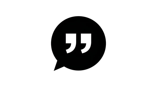 Minimalist Black Speech Bubble Icon With White Quotation Marks For Representing Communication Messaging And Direct Quotes