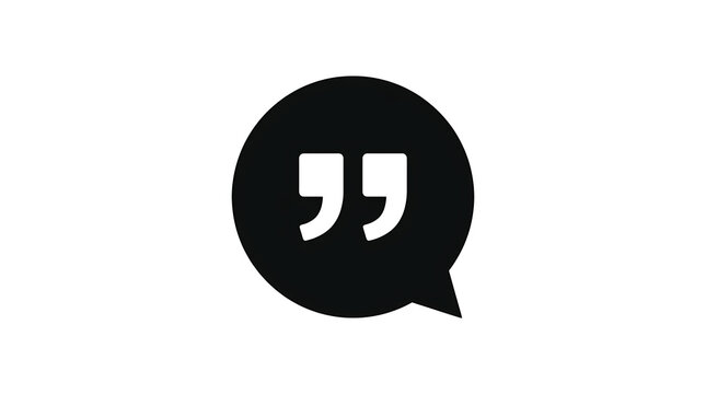 A minimalist black speech bubble graphic featuring quotation marks designed for web content and professional document layout