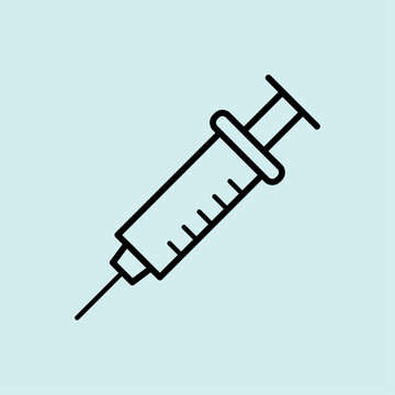 Medical syringe vector icon. Symbol for vaccine, injection, immunization, and medical treatment.
