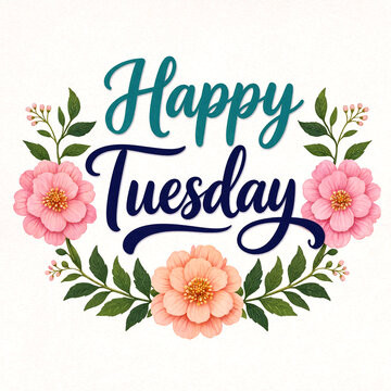 Beautiful happy tuesday greeting card with elegant flowers and stylish typography design