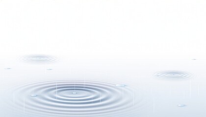 Fototapeta premium Clear water ripples and drops on white background 白い静かな水面に広がる淡く透明感あふれる美しい波紋の背景イラスト