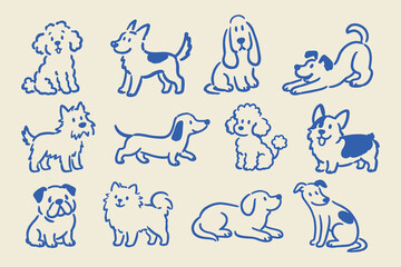 Plakat Dog Breeds Doodle Set Vector Illustration