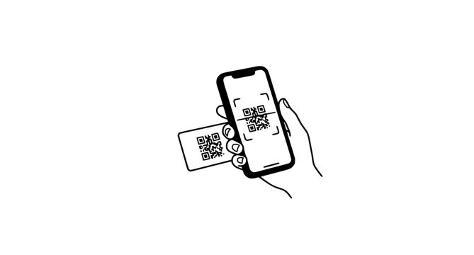 QR code icon with mobile phone scanning QR code vector illustration hand holding smartphone isolated