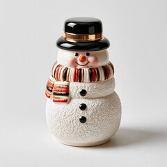 Fototapeta premium Ceramic snowman cookie jar figurine with a stylish black top and cheerful scarf Generative AI