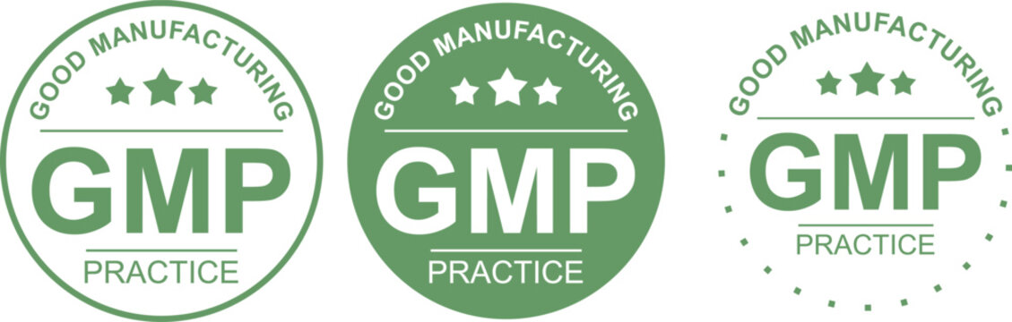 Good Manufacturing Practice badge. GMP Label vector icons set. GMP emblem