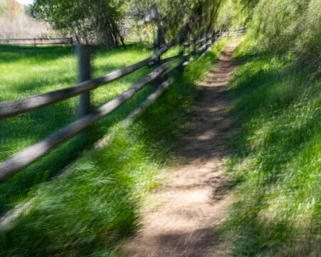 Rural walking path, motion blur