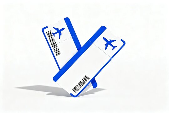Blue and White Airplane Tickets on White Background