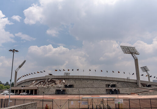 Historic Sports Landmark: Exterior View of Estadio Ol&iacute;mpico Universitario at UNAM in Mexico City (CDMX)