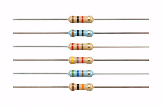 Collection of Axial Lead Resistors with Color Bands Isolated on White