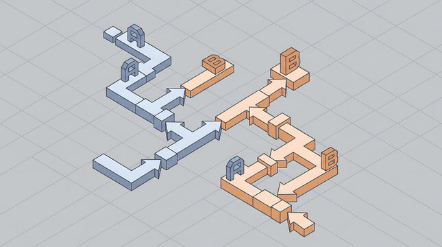 Isometric AB Testing Diagram and User Flow Decision Path