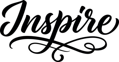 Elegant black calligraphy typography design featuring the word inspire written in a beautiful flowing script font on white background © Ammbia