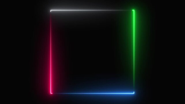 glowing neon blue color square rectangle picture frame icon animation display neon box footage shape round.