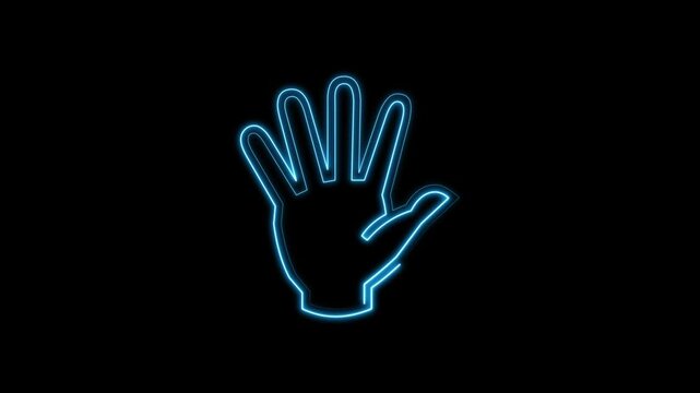 A neon Vulcan salute gesture shines with bright blue light. Sci-fi themes highlight this Vulcan salute visual cleanly. Sharp contrast accents the Vulcan salute gesture.