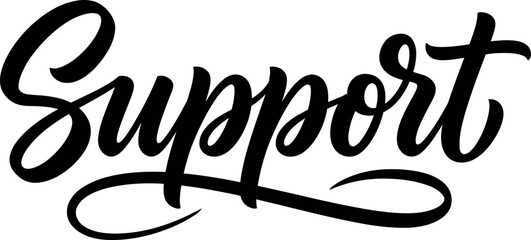 Elegant handwritten typography of the word support featuring a stylish black brush script lettering design on a white background © Ammbia