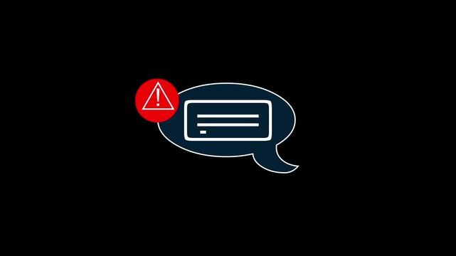 A bright chat bubble graphic displays a central alert sign. Warning messages trigger inside the chat bubble symbol. Clear neon highlights the chat bubble icon.