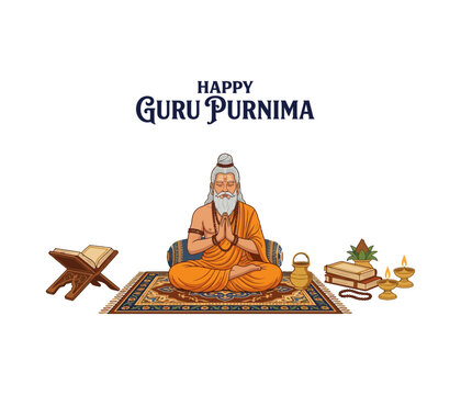 Guru Purnima Celebration: Elder Guru Teaching Young Disciple Under Moonlit Tree in Traditional Indian Ritual