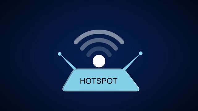 A wireless hotspot icon broadcasts energetic signal waves. Internet access radiates from the wireless hotspot graphic. Crisp lines define the wireless hotspot.