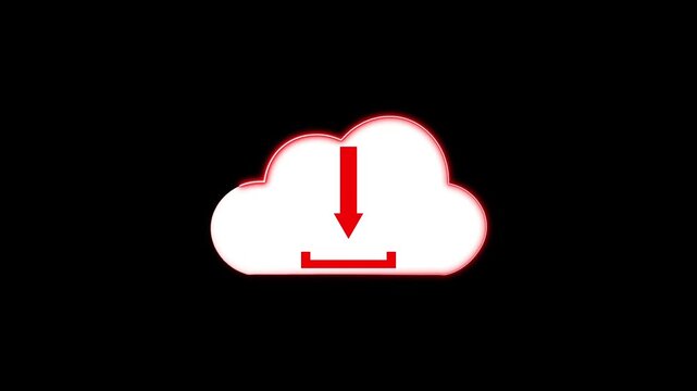 A red cloud download icon glows with dynamic line accents. File storage process marks this cloud download icon visual. Deep contrast frames the cloud download icon.