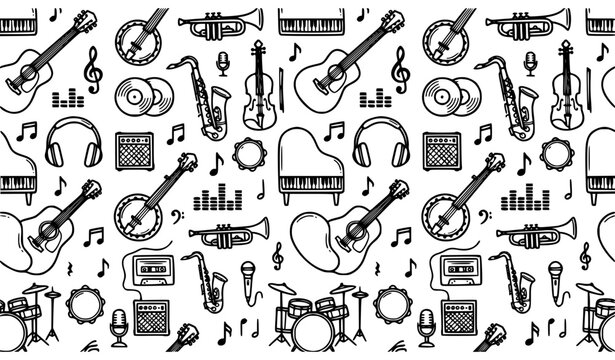 Minimal Music Doodle Seamless Background Vector Pattern