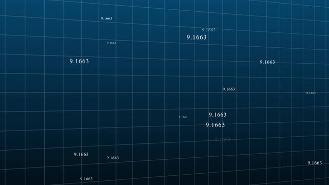 Abstract blue grid background with repeated decimal numbers floating across the scene, suggesting data analysis, finance, statistics, technology, and digital information.