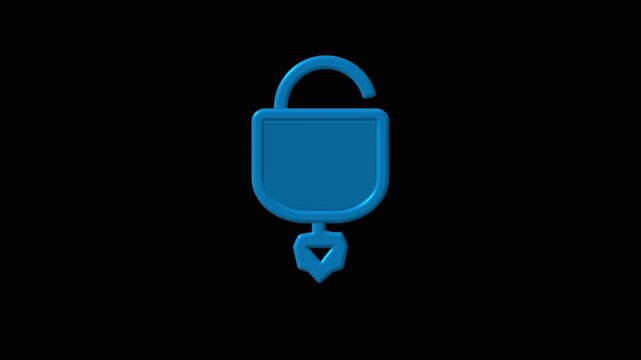 Blue open padlock icon centered on a black background, showing unlocked access, security, privacy, digital safety, and protection in a simple minimal style.