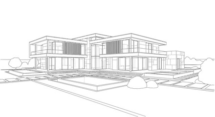 Fototapeta premium Modern architecture design blueprint of a contemporary house exterior