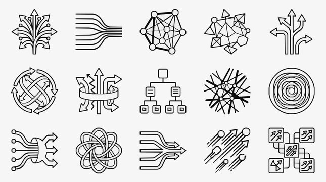 Minimalist Black and White Abstract Flowchart and Network Diagrams Collection for Designers and Developers