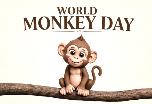 Cute cartoon baby monkey sitting on a tree branch for world monkey day celebration illustration