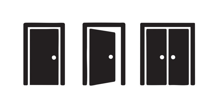 Black Silhouette Vector Set of Double Door and French Door Entry Varieties