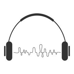 Obraz premium Headphones with sound wave audio equalizer icon vector illustration isolated on white background