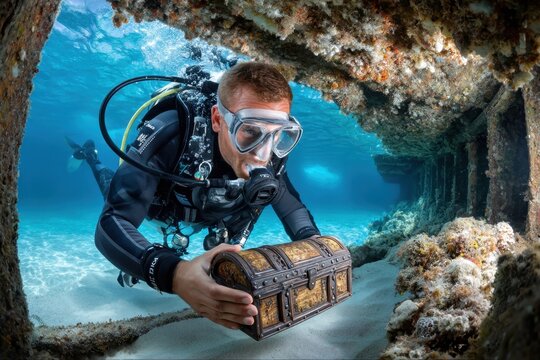 Scuba Diver Discovers Treasure Chest in Shipwreck